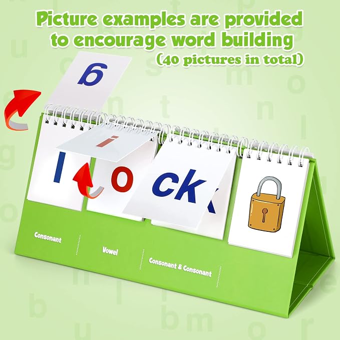 Aizweb CVCC & CCVC Word Builder,Phonics Games Flash Card for Preschool Kindergarten Classroom,Special Education Reading Manipulative Spelling Toy for Learning Activity Teacher School Supplies - Image 2