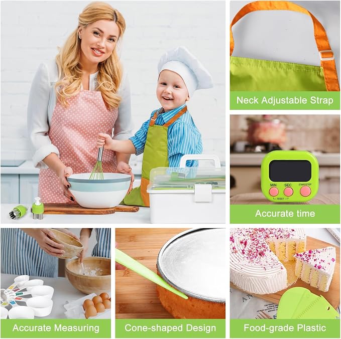 Kids Cooking Sets Real, 37PCS Kids Cooking and Baking Set with Storage Case Timer Kid Safe Knives Cutting Board, Toddler Kitchen Toys Birthday Gifts for Girls Boys Age 3 - 8 - Image 6