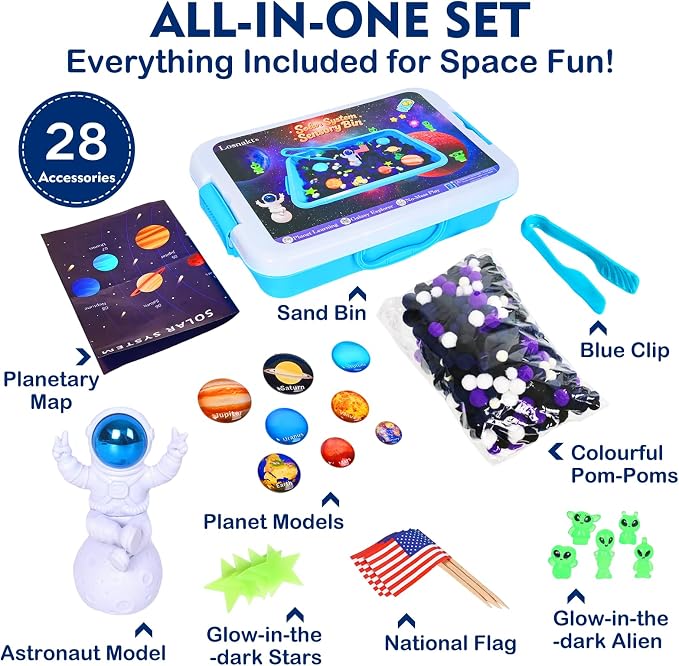 Space Sensory Bin for Toddlers, No-Mess Pom Poms Activity Kit - Image 2