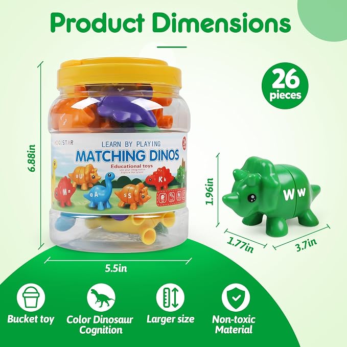 USATDD Matching Letters Dinosaur Toy, Double-Sided ABC Letters Dinosaur Match Game Preschool Fine Motor Toy with Uppercase Lowercase Alphabet, Educational Learning Toys for Toddlers Boys Girls - Image 4