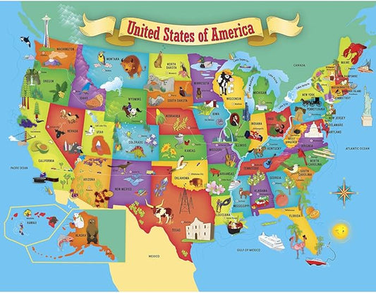 MasterPieces 60 Piece Educational Jigsaw Puzzle for Kids - USA Map State Shaped - 16.5"x12.75" - Image 2