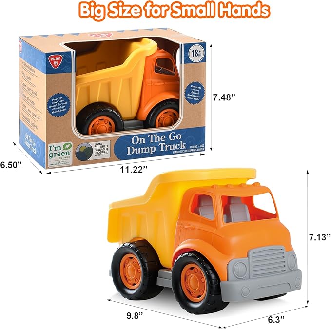 PLAY Eco-Friendly Toys Dump Truck Beach Toy, [USDA Certified] No BPA/Phthalate/PVC, Recycled Bioplastic Construction Truck Toys for Toddlers 1 2 3 4, Sand Toys Vehicle for Kids
