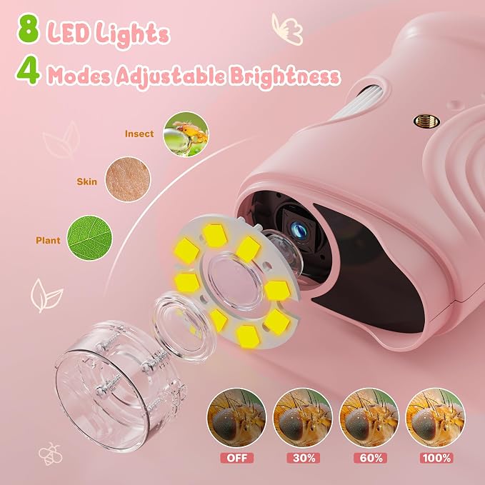 1000X Handheld Digital Microscope for Kids: Pocket Microscope with 2.0" IPS Screen - STEM Toys Birthday Gifts for Girls Boys - Portable Edu Science Kits Toddler Age 3-6 6-12 Pink - Image 5