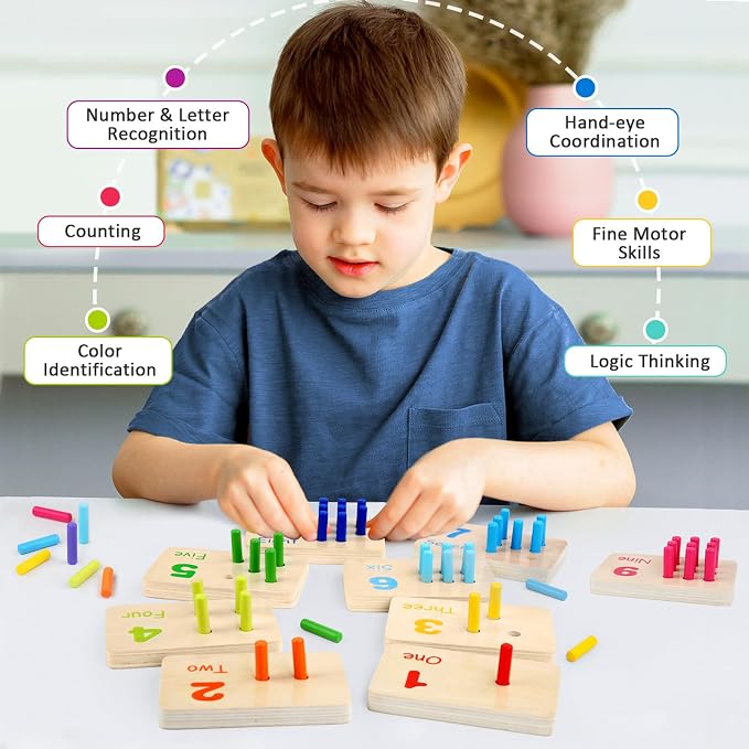 Wooden Counting Numbers Peg Board for Kids, Toddlers Montessori Math Toy 3+ - Image 3