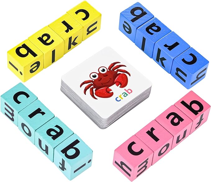 DragonflyDreams Wooden Blocks Spelling Game, Wooden Alphabet Puzzles Blocks by DragonflyDreams