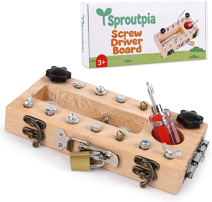 Screwdriver Board Set Montessori Toys for 3 Year Old,Wooden Screw Driver Activities Board, Fine Motor Skills & Sensory Development Toy by Unknown