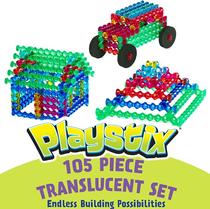 POPULAR PLAYTHINGS Playstix Translucent Set, 105 Piece, Building Sticks Kit - Image 3