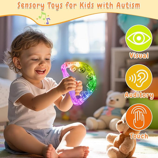 Aywewii LED Tambourine - Musical Light Up Sensory Toys for Kids with Autism, Special Needs Toys for Children, Birthday Gifts for Boys & Girls, Glow in The Dark Party Favors