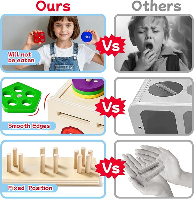 Montessori 4 in 1 Wooden Sorting Shape Sorter and Stacking Toy Box Color Matching Counting Fishing Game Preschool Educational Toys for 3 Years Boys and Girls Gifts - Image 5