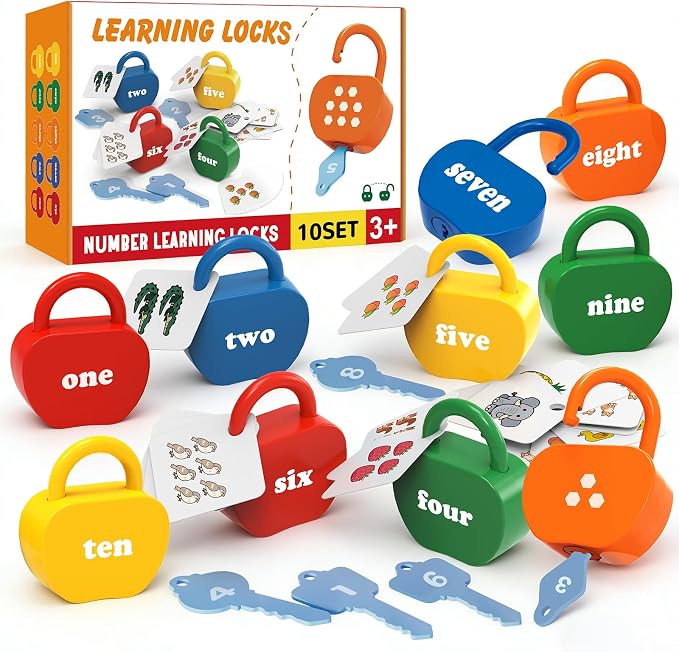 GEERAY Toddler Lock and Key Set, 10PCS Montessori Educational Toy, Numbers Matching & Counting Fine Motor Learning Lock Toys for Ages 3+, Preschool & Kindergarten Classroom Must Haves, Birthday Gifts by GEERAY