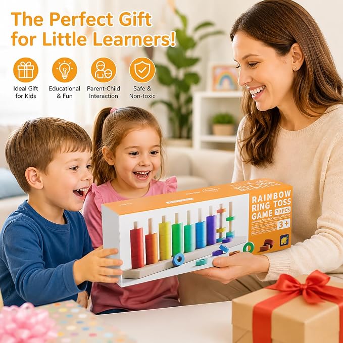 Montessori Wooden Color Sorting Stacking Toys, Montessori Toys Rainbow Rings Game with 70 Pieces, Fine Motor Skills Learning Toy, Educational Preschool Gift for Boys Girls Age 3 4 5+ - Image 5