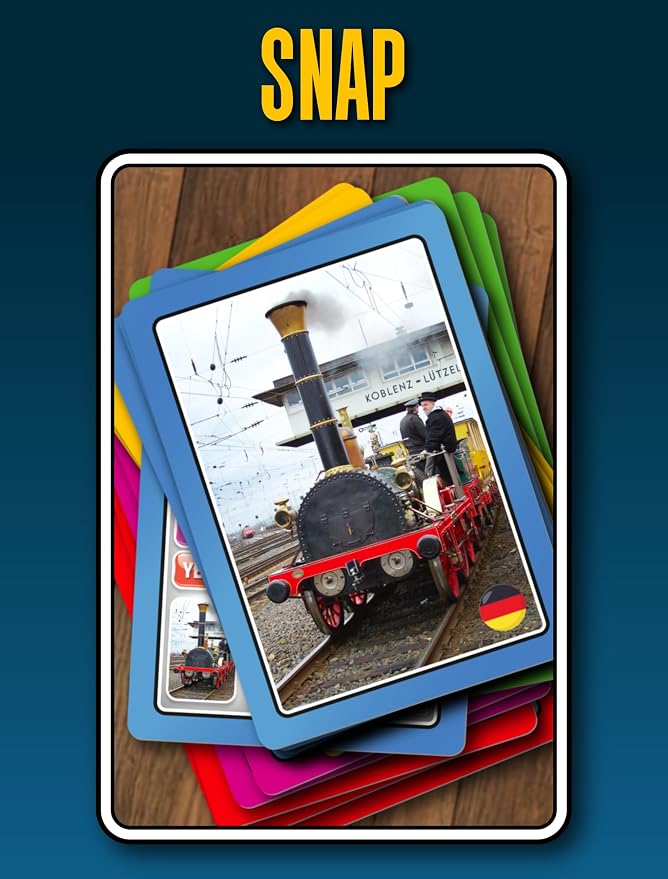 SMART CARDS Trains Card Game. 50 Cards, 7 Games; Pairs, Snap, Trumps, Rummy, Train Trivia Facts Quiz. Top Travel Games, Gift, Stocking Stuffer, Age 5+, 1-8 Players - Image 6