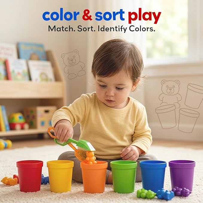 Skoolzy Counting Bears Set - 70 Pc Color Sorting Sensory Toys for Toddlers 3-4 - Montessori Toys for 3 Year Old - Autism Toys for Toddlers 3-4 - Color Sorting Toys for Toddlers Learning + Education - Image 3