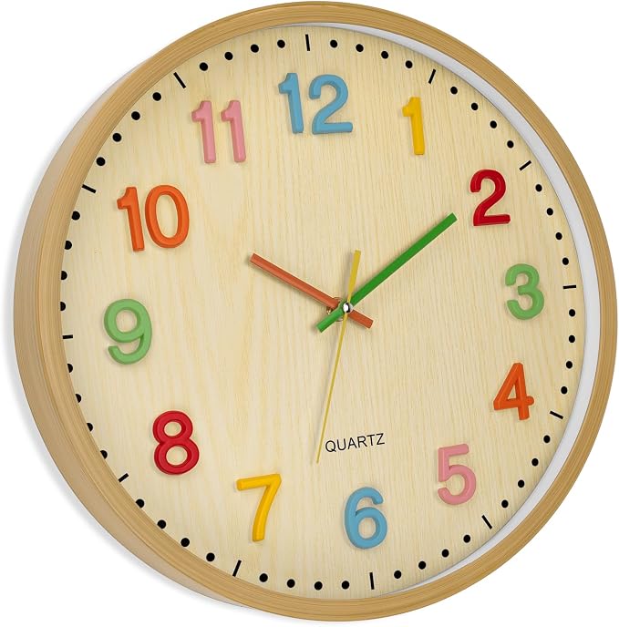 Foxtop 14 Inch Kids Wall Clock Silent Non-Ticking Battery Operated Colorful Childrens Wall Clock for Classroom Playroom Nursery Bedrooms Kids Room School (3D Numerals) - Image 8