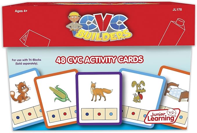 Junior Learning: CVC Word Builders, 48 CVC Activity Cards, Phonemic Awareness, Helps Children to Recognize and Understand Basic Sounds in Words, Self Checking Feature, For Ages 4 and up - Image 2