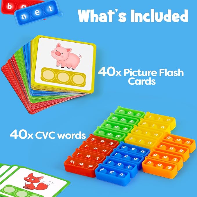 Aizweb CVC Word Games Kindergarten,Phonics Games for Kids Ages 3-8,CVC Flashcards for Preschool Special Education Classroom Supplies,Reading&Spelling Activity Phonics Manipulatives for Kids - Image 5