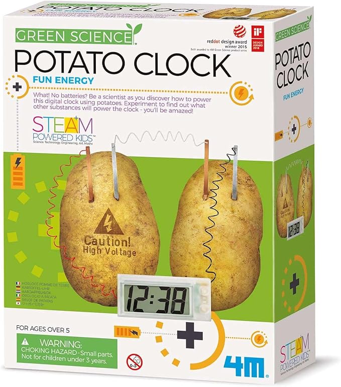 4M: Green Science: Potato Clock - DIY & Experience Battery-Free Renewable Energy, Power A Digital Clock, STEM Learning Craft Activity Kit, Kids Age 5+ by 4M