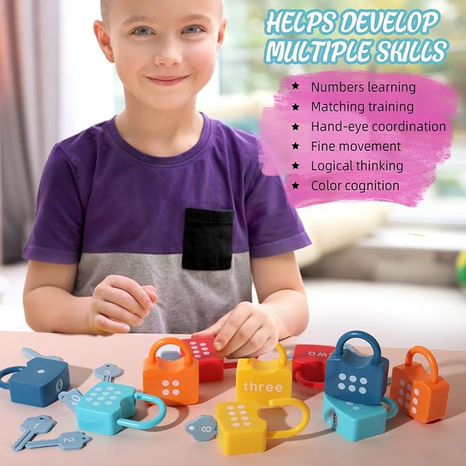 Dinhon Montessori Number Lock Key Toy Learning Game for 3-5 Years Old Kids - Image 5