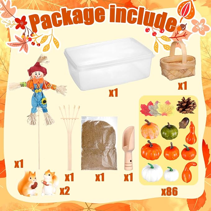 Beeveer 94 Pcs Fall Sensory Bin Fillers for Kids Fall Thanksgiving Fine Motor Toys Autumn Counting Sorting Toy with Leaves Squirrels Pumpkins Scarecrow Pine Cones for Preschool Education Activities - Image 3