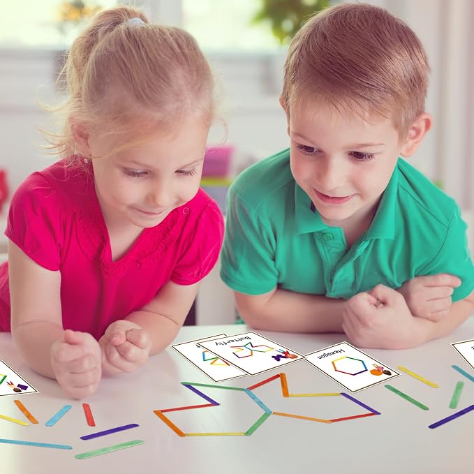 252 Pcs Shapes Flash Cards with Colorful Sticks and White Hook for Toddlers Preschool Kids Learning Art Craft Develops Shape Recognition Imagination Creativity - Image 5