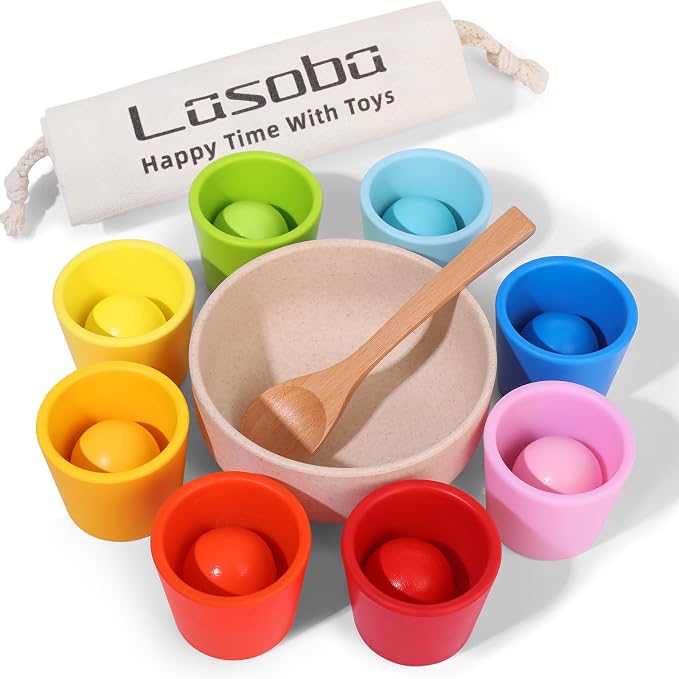 Rainbow Balls in Cups Toddler Montessori Toys (8 Balls, 1.4 in) by Unknown