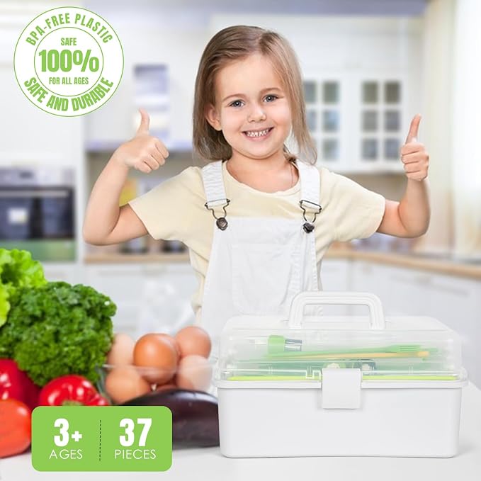 Kids Cooking Sets Real, 37PCS Kids Cooking and Baking Set with Storage Case Timer Kid Safe Knives Cutting Board, Toddler Kitchen Toys Birthday Gifts for Girls Boys Age 3 - 8 - Image 7