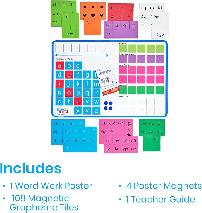 hand2mind Advancing Phonics Word Work Demonstration Set, Jumbo Poster with 108 Tiles, Magnetic Classroom Supplies, Whiteboard Magnets for Teachers, Science of Reading Manipulatives - Image 2