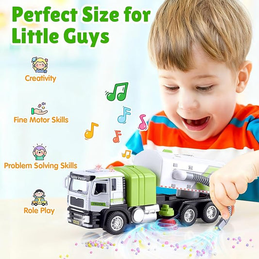 Garbage Truck Toy with Lights and Sounds, Play Vacuum Street Sweeper Trash Truck, Battery Powered Recycling Car Vehicle Toys for Boys Girls Kids Toddler Gift for Christmas Birthday