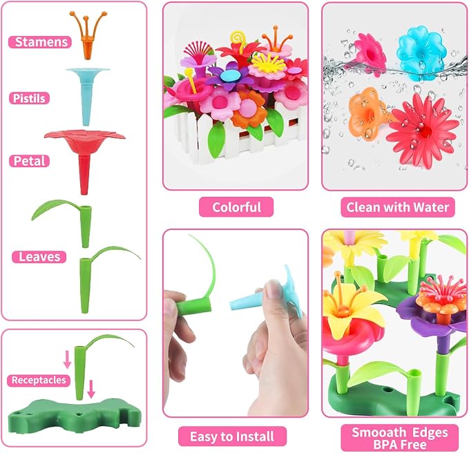 CENOVE Birthday Toys Gift for 3 4 5 6 7 Year Old Girls and Boys,Flower Garden Building Toy with Carry Box, STEM Toys for Preschool Children Educational Activity Toys - Image 4