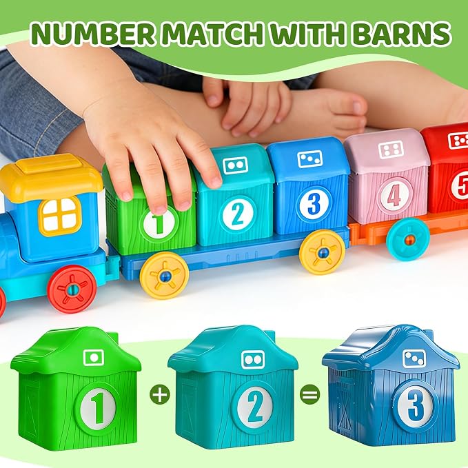 Toddler Learning Toys for 1 2 3 Year Old, Counting Matching & Sorting Montessori Train Set with 9 Farm Animals Finger Puppets, Birthday Gift for Baby Boys Girls - Image 5