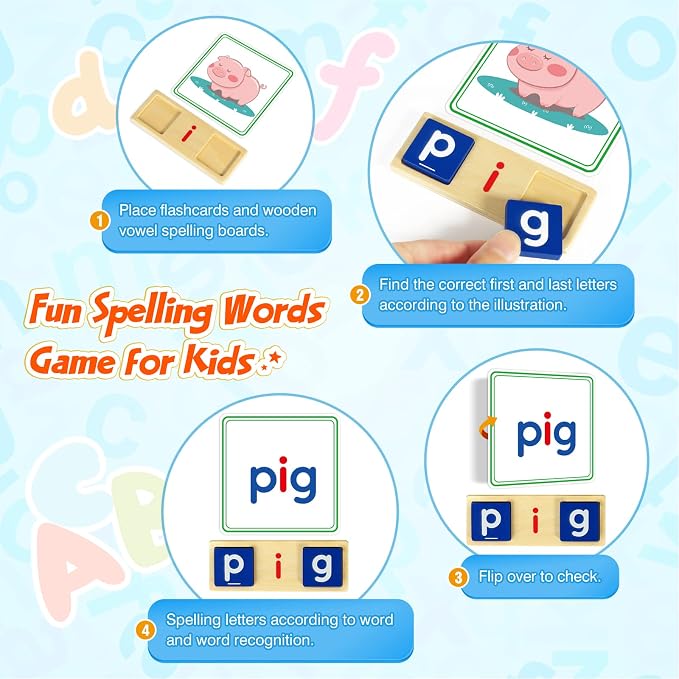 Learning Toys for 3 4 5 Years Old Kids - 116Pcs Short Vowel Letters Sorting Spelling Reading Toy Set with Double-Sided Flash Cards, Preschool Kindergarten Learning Activities Toy for Boys Girls - Image 3