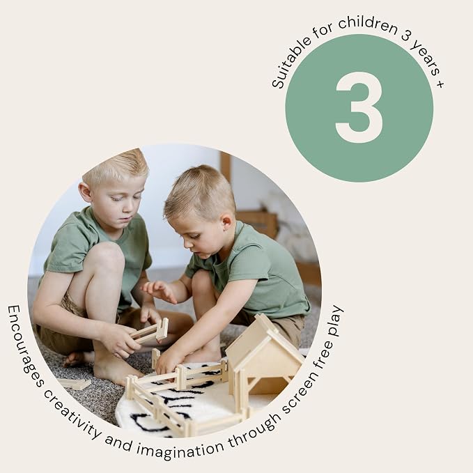 Natural Wood Farm Building Set for Kids Ages 3+, 34-Piece Farm Construction Toy with Interlocking Barns and Fences, Open-Ended Creative Building & Imaginative Play - Image 4