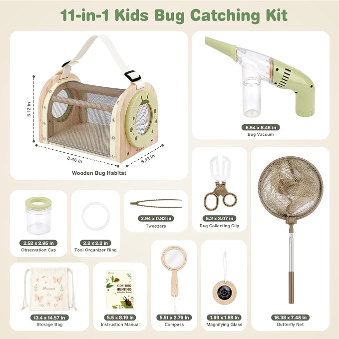 Wooden Kids Bug Catching Kit, Dreamon 11 Pcs Outdoor Toys for Kids Ages 4-8 - Image 3
