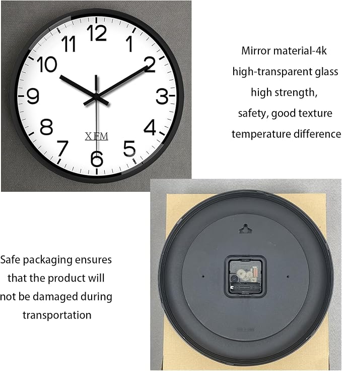 XFM Black Silent Wall Clocks Battery Operated 14 Inch - Image 7