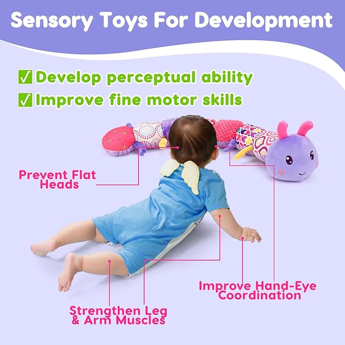 Baby Girl Toys 0-3-6 Months Musical Stuffed Animals Plush Caterpillar Toy with Crinkle Rattles Tummy Time Sensory Learning Toys for Infants 6-9-12 Months Newborn Girls Boys Shower Gifts