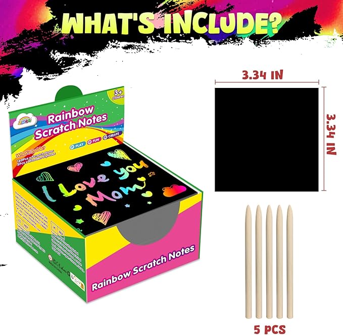 ZMLM 165 Rainbow Scratch Paper Art Crafts Mini Notes Stocking Stuffers for Kids Gifts 4 5 6 7 8 9 10 Years Old Girls Boys Students Teens Classroom Prizes School Supplies Birthday Party Toy Activity