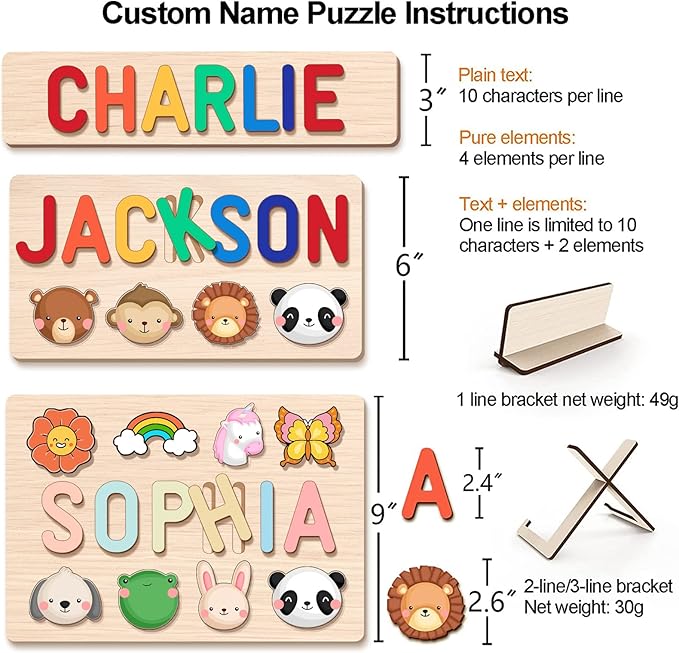 Personalized Name Puzzle for Kids, Wooden Puzzles for Toddlers 1-3, Custom Baby Toddler Toys for 1 Year Old, Personalized Christmas Birthday Gifts