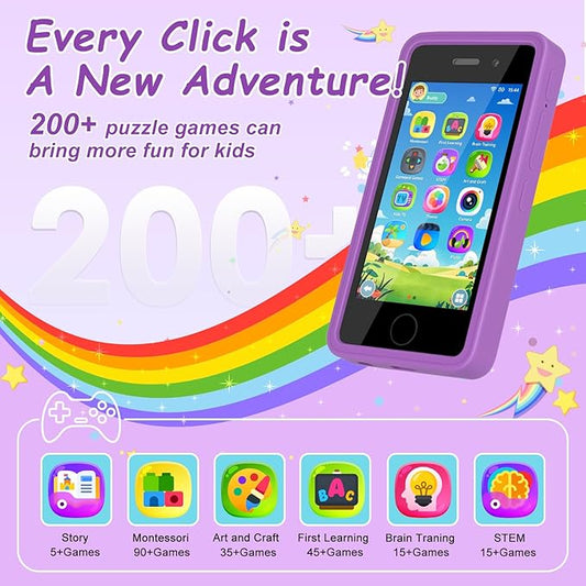 3.97" Touchscreen Kids Toys Smart Phone, Kids Phone with Games & Dual Camera, Toddler Toys Phone, Boys and Girls Learning Toy Phone for 3-9 Years Old (Purple)