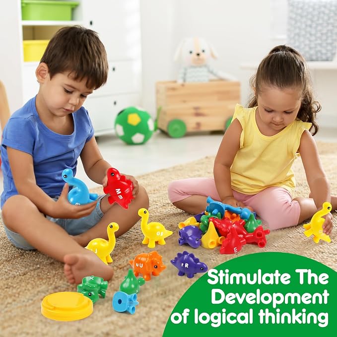 USATDD Matching Letters Dinosaur Toy, Double-Sided ABC Letters Dinosaur Match Game Preschool Fine Motor Toy with Uppercase Lowercase Alphabet, Educational Learning Toys for Toddlers Boys Girls - Image 5
