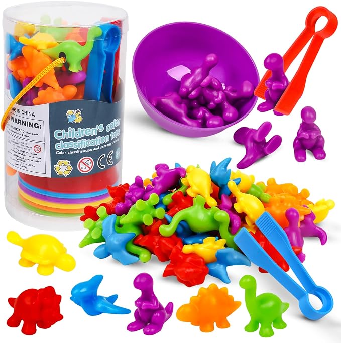 Counting Dinosaurs Color Sorting Toys with Rainbow Bowls,Sensory Training & Counting Activity Montessori Education Learning Activities Easter Basket Stuffers Gifts for Boys Girls by NAODONGLI