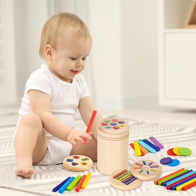 Montessori Toys for 3 4 5 Year Old, 4 in 1 Wooden Color Sorting Toys, Preschool Learning Activities Fine Motor Skills Sensory Toys for Toddlers - Image 4