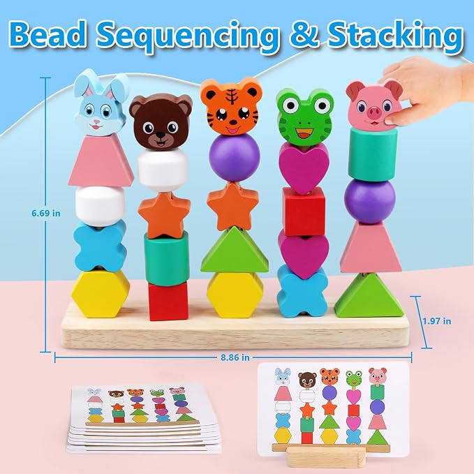 Vinlon Montessori Toddler Game Toys for Boys Girls 2 3 4 Years Old, Cute Animal Vivid Colors Shape Sorting & Stacking Toy Building Blocks Early Learning Educational Toys Easter Basket Stuffers - Image 4