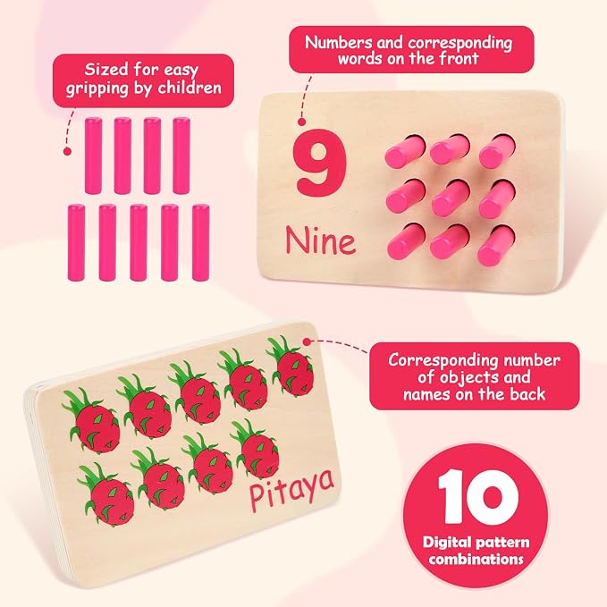 Wooden Counting Numbers Peg Board for Kids, Toddlers Montessori Math Toy 3+ - Image 2