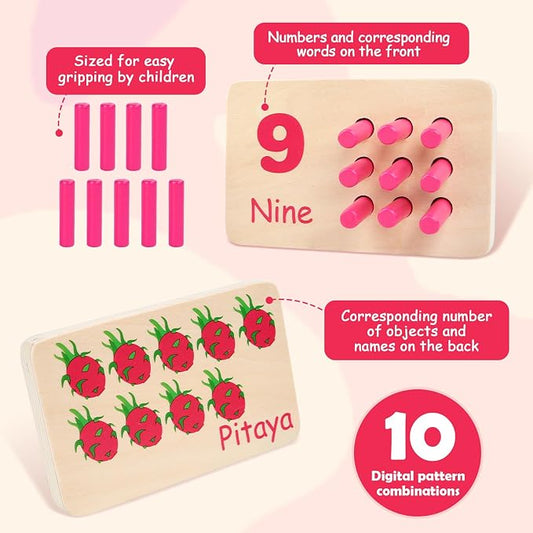 Wooden Counting Numbers Peg Board for Kids, Toddlers Montessori Math Toy 3+ - Image 2