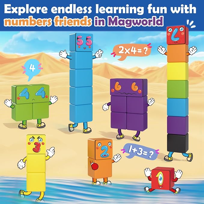 Magnetic Blocks World Number Building Cubes for Toddlers Age 3+ Boys Girls - Image 2