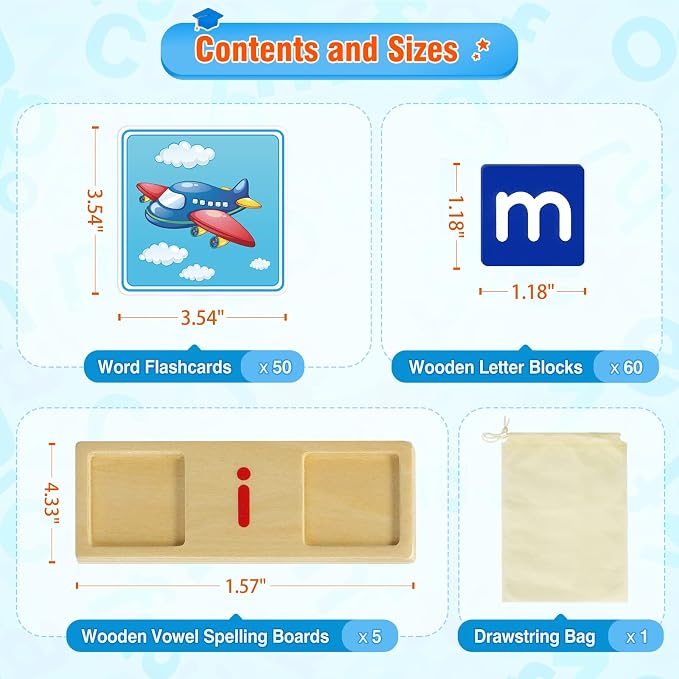 Learning Toys for 3 4 5 Years Old Kids - 116Pcs Short Vowel Letters Sorting Spelling Reading Toy Set with Double-Sided Flash Cards, Preschool Kindergarten Learning Activities Toy for Boys Girls - Image 6