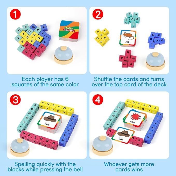 Edulok Word Race Cube - Preschool Wooden Alphabet Letter Blocks & Phonics Matching Games - CVC Word Learning Toys - Image 2