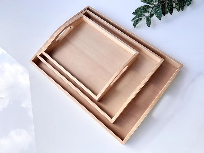 Premium Montessori Wooden Trays Set of 3- Solid Beechwood Wooden Working Trays with Handles for Classroom, Kids Dining & Toy Storage, Toddler Learning Tools, Sensory Bins & Home Organization - Image 7
