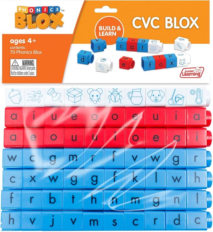 Junior Learning Rainbow Phonics CVC Blox - 70 Piece Color-Coded Cubes Set by JuniorLearning