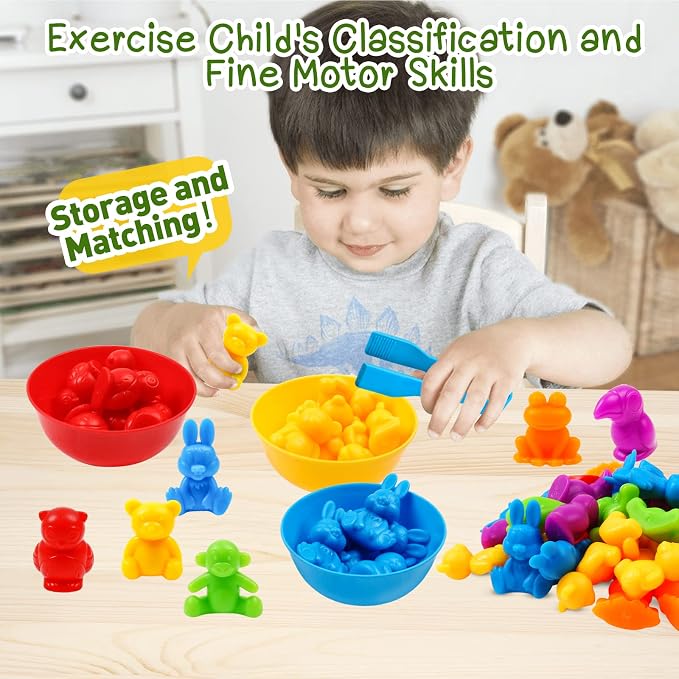 Counting Color Sorting Toys Animals Matching Games with Rainbow Bowls,Preschool Learning Educational Montessori Sensory Training Easter Basket Stuffers Gifts for 3 4 5 Year Old Kids - Image 4